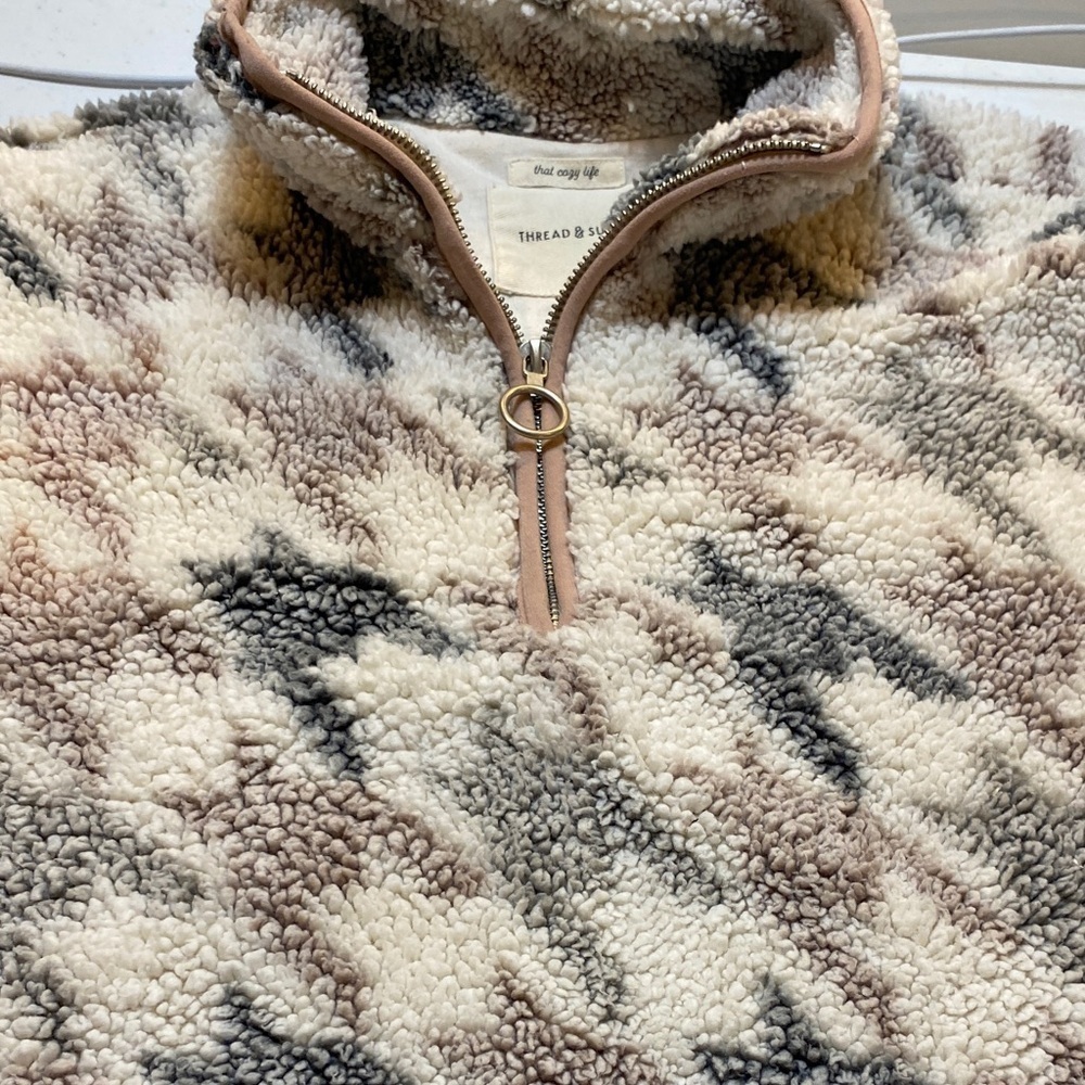 Thread & Supply Cream and Gray Sherpa Jacket
